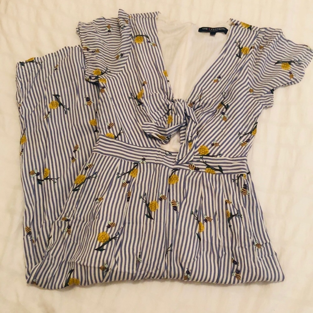 Blue & white striped BEE 🐝 jumpsuit